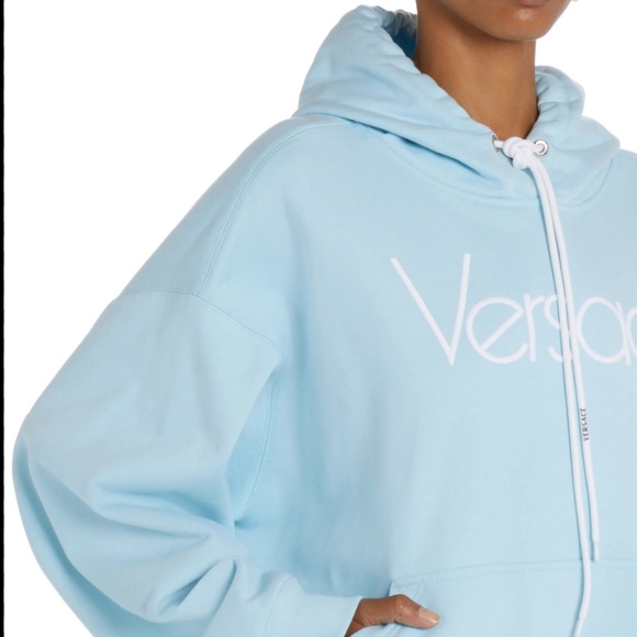 Versace iconic 1978 re-edition Logo Light Blue embroidered oversized hoodie 48 - Picture 12 of 16